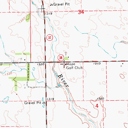 Topographic Map of Hope Golf Club, ND