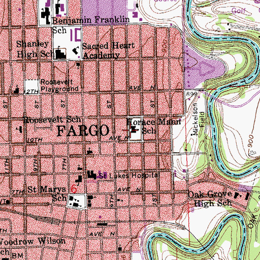 Topographic Map of Horace Mann Roosevelt Elementary School, ND