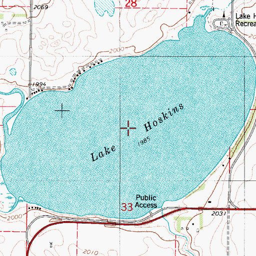 Topographic Map of Lake Hoskins, ND