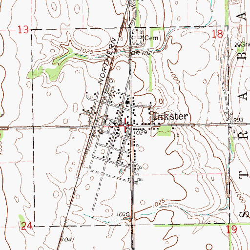 Topographic Map of Inkster, ND