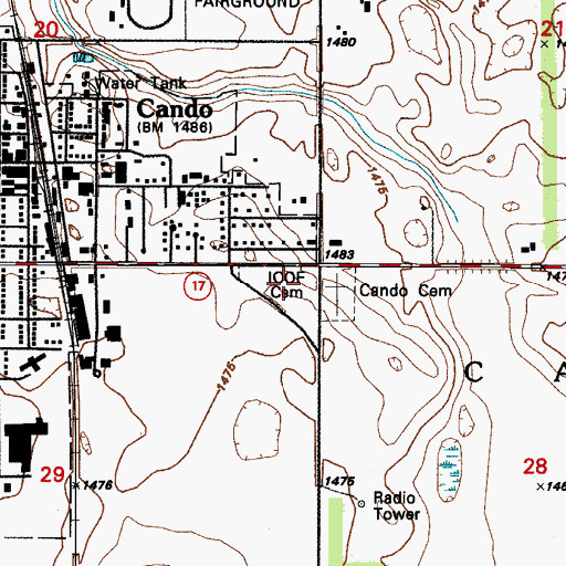Topographic Map of Independent Order of Odd Fellows Cemetery, ND