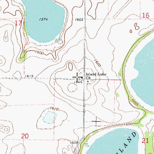 Topographic Map of Island Lake Church, ND