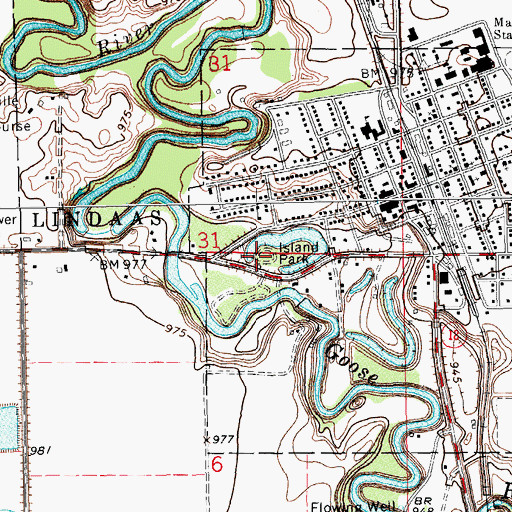 Topographic Map of Island Park, ND