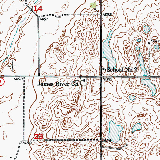 Topographic Map of James River Church, ND