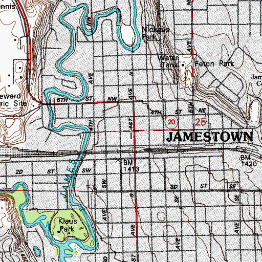 Topographic Map of Jamestown, ND