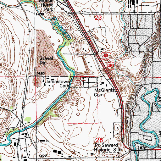 Topographic Map of Jamestown Cemetery, ND