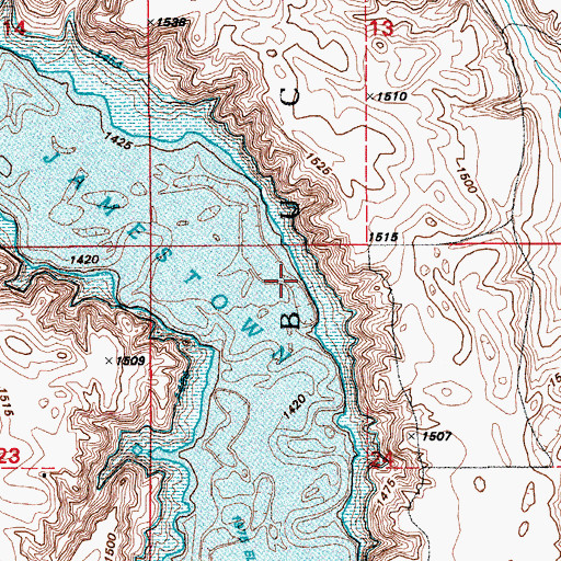 Topographic Map of Jamestown Reservoir, ND
