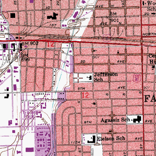 Topographic Map of Jefferson Elementary School, ND
