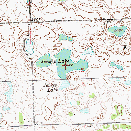 Topographic Map of Jensen Lake, ND