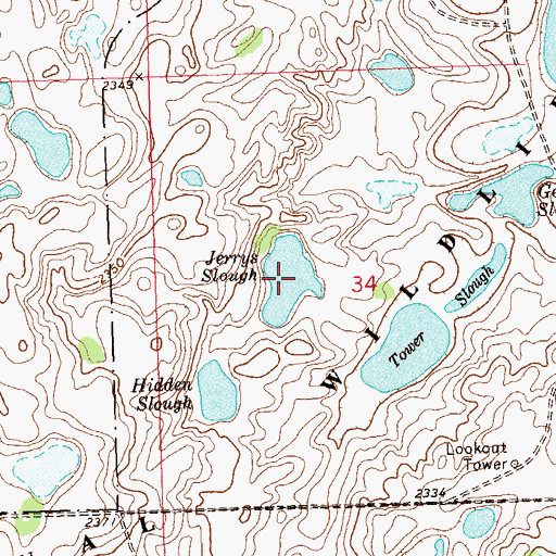 Topographic Map of Jerrys Slough, ND