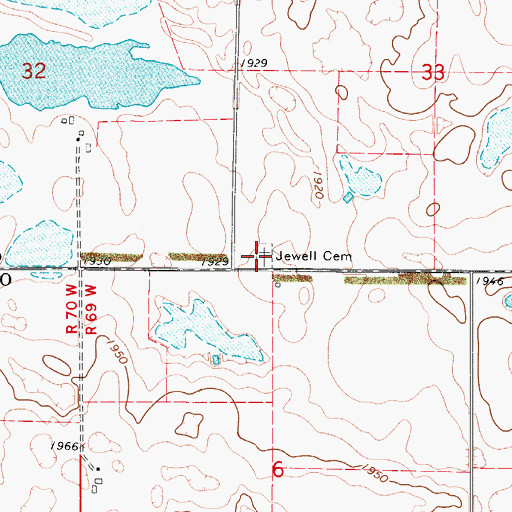 Topographic Map of Jewell Station Cemetery, ND