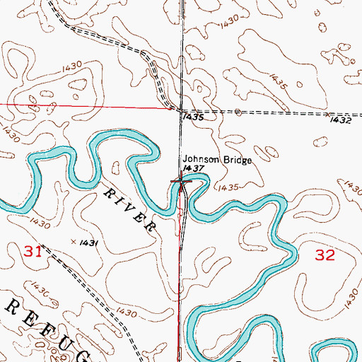 Topographic Map of Johnson Bridge, ND