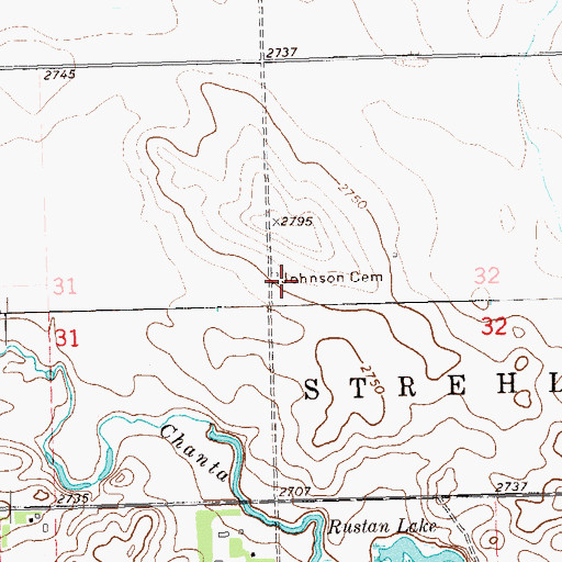 Topographic Map of Johnson Cemetery, ND