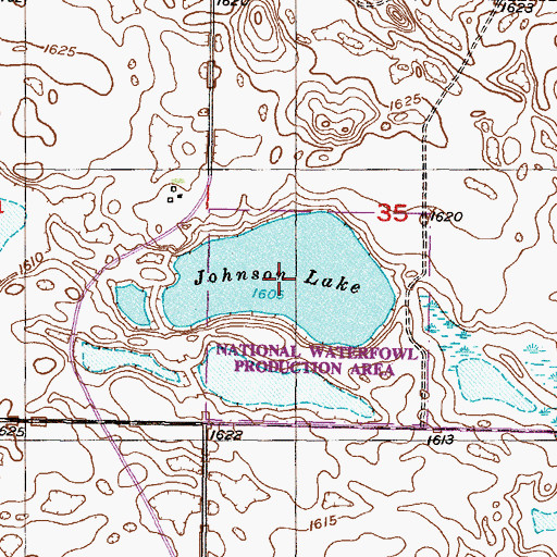 Topographic Map of Johnson Lake, ND
