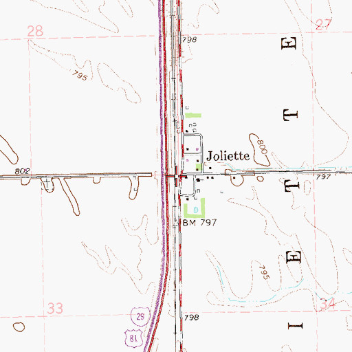 Topographic Map of Joliette, ND