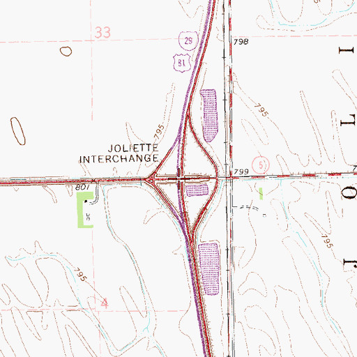 Topographic Map of Joliette Interchange, ND