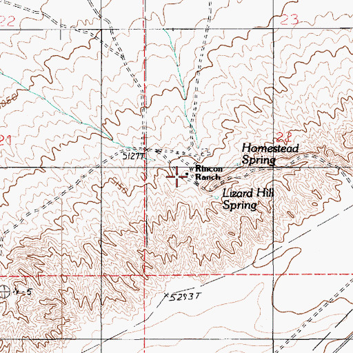 Topographic Map of Rincon Ranch, AZ