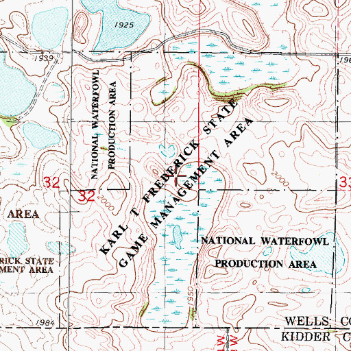 Topographic Map of Karl T Frederick State Game Management Area, ND