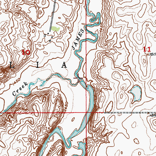 Topographic Map of Kelly Creek, ND