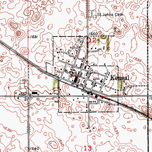 Topographic Map of Kensal, ND