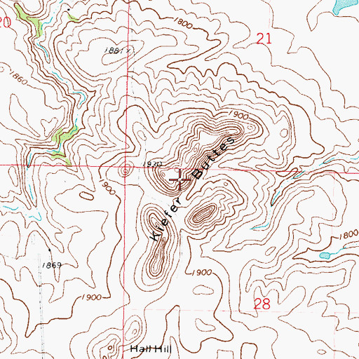 Topographic Map of Kiefer Buttes, ND