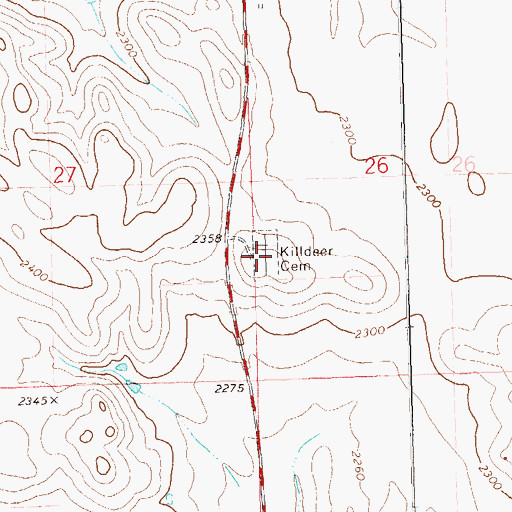 Topographic Map of Killdeer Cemetery, ND
