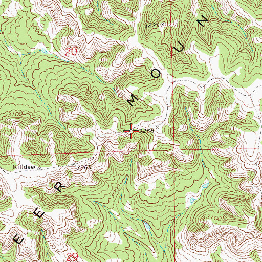 Topographic Map of Killdeer Mountains, ND