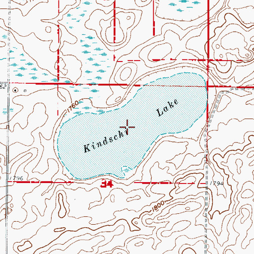 Topographic Map of Kindschi Lake, ND