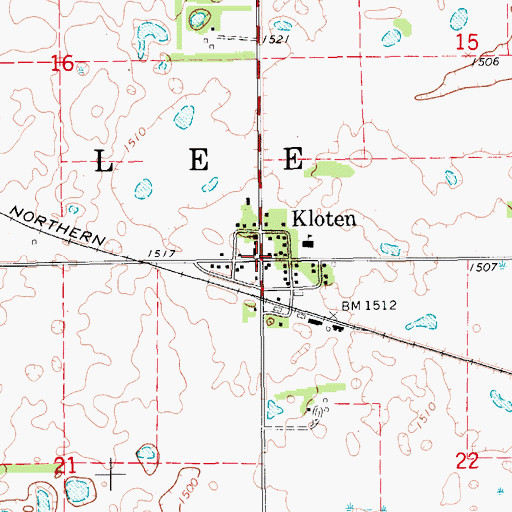 Topographic Map of Kloten, ND