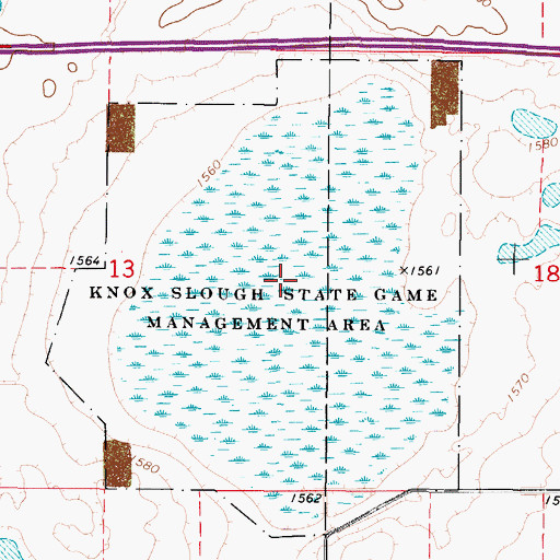Topographic Map of Knox Slough State Game Management Area, ND