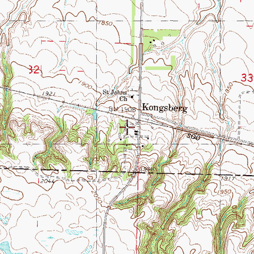 Topographic Map of Kongsberg, ND