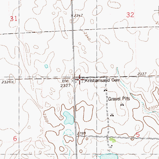 Topographic Map of Kristiansand Cemetery, ND