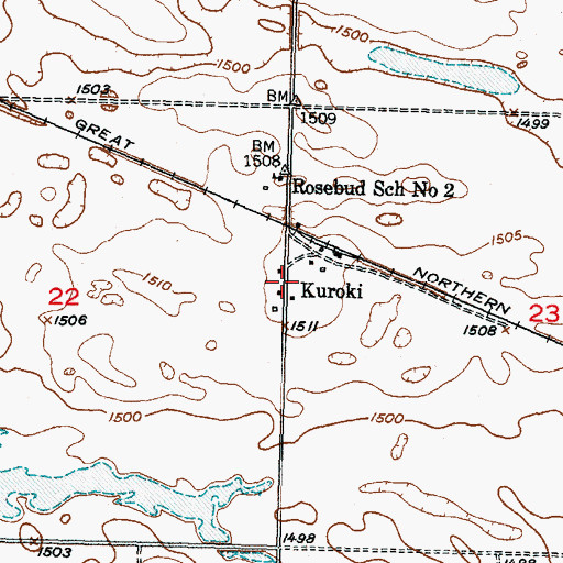 Topographic Map of Kuroki, ND