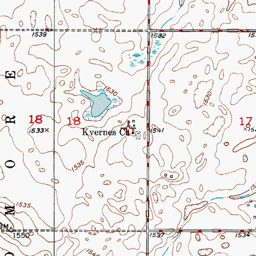 Topographic Map of Kvernes Church, ND