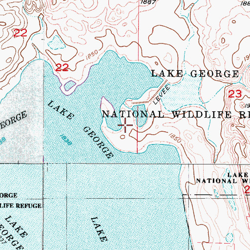 Topographic Map of Lake George National Wildlife Refuge, ND