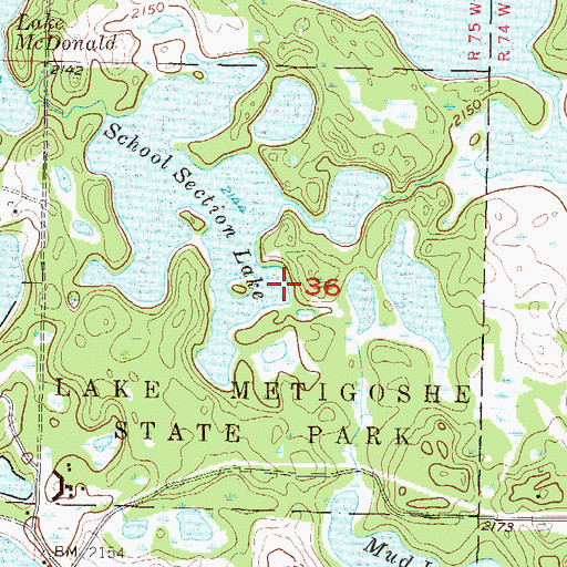 Topographic Map of Lake Metigoshe State Park, ND