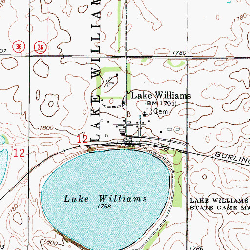 Topographic Map of Lake Williams, ND