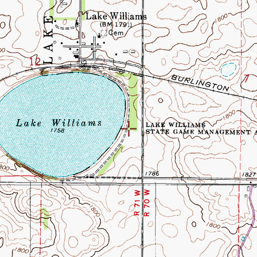 Topographic Map of Lake Williams State Game Management Area, ND