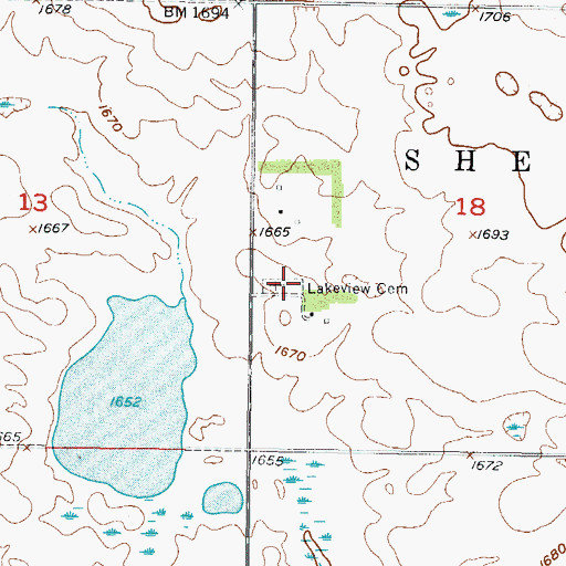 Topographic Map of Lakeview Cemetery, ND