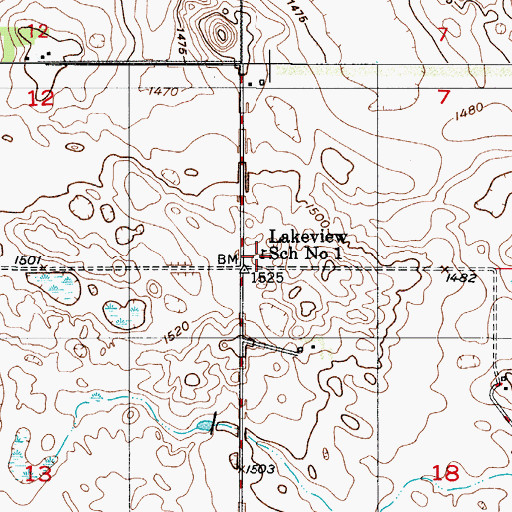 Topographic Map of Lakeview School Number 1, ND