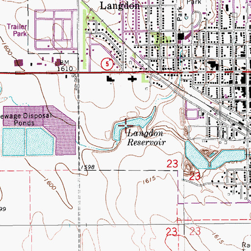 Topographic Map of Langdon Reservoir, ND