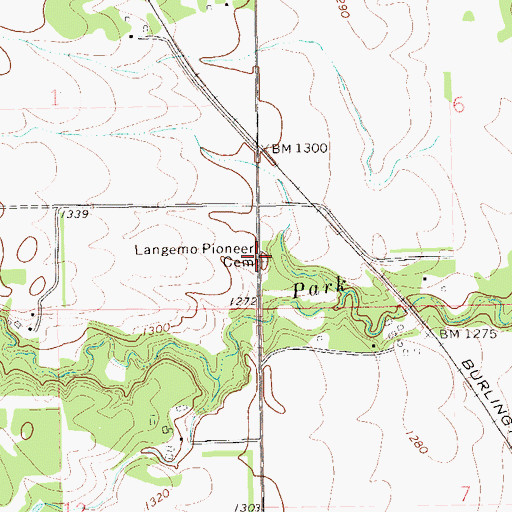 Topographic Map of Langemo Pioneer Cemetery, ND