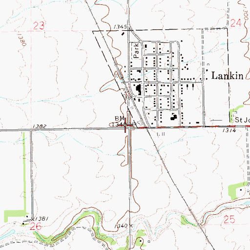Topographic Map of Lankin, ND