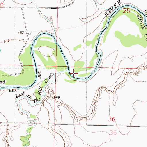 Topographic Map of Leaf on the Hill Creek, ND