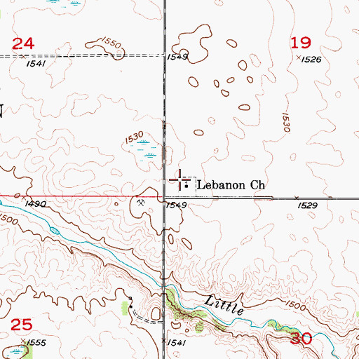 Topographic Map of Lebanon Church, ND