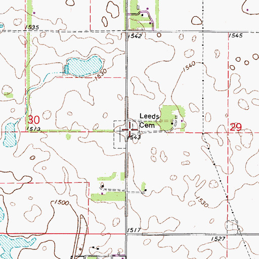 Topographic Map of Leeds Cemetery, ND