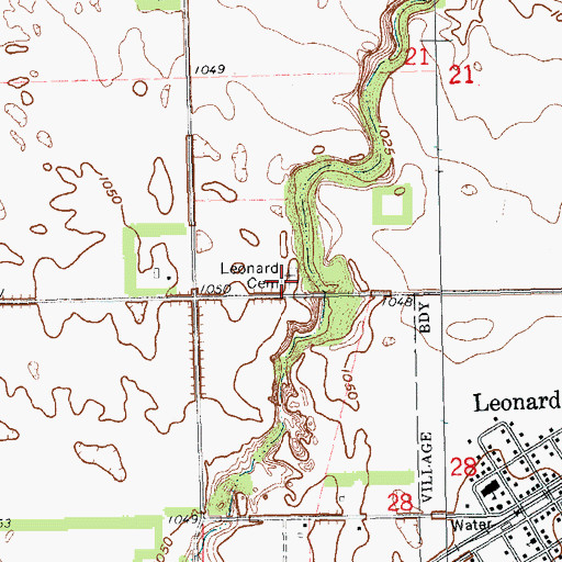 Topographic Map of Leonard Cemetery, ND