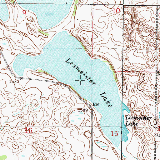 Topographic Map of Lesmeister Lake, ND