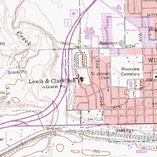 Topographic Map of Lewis and Clark Elementary School, ND
