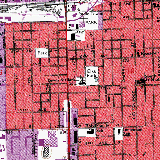 Topographic Map of Lewis and Clark Elementary School, ND